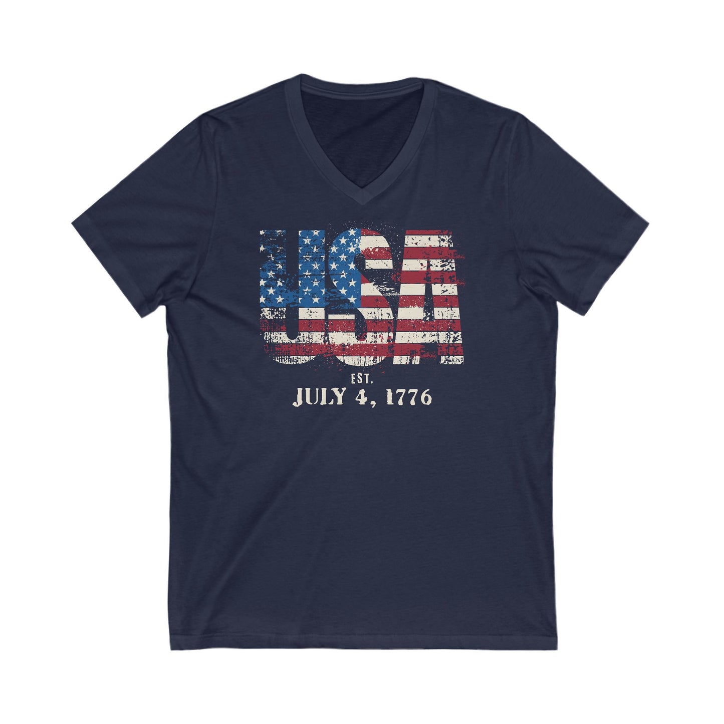 USA Flag July 4 Jersey Short Sleeve V-Neck Tee