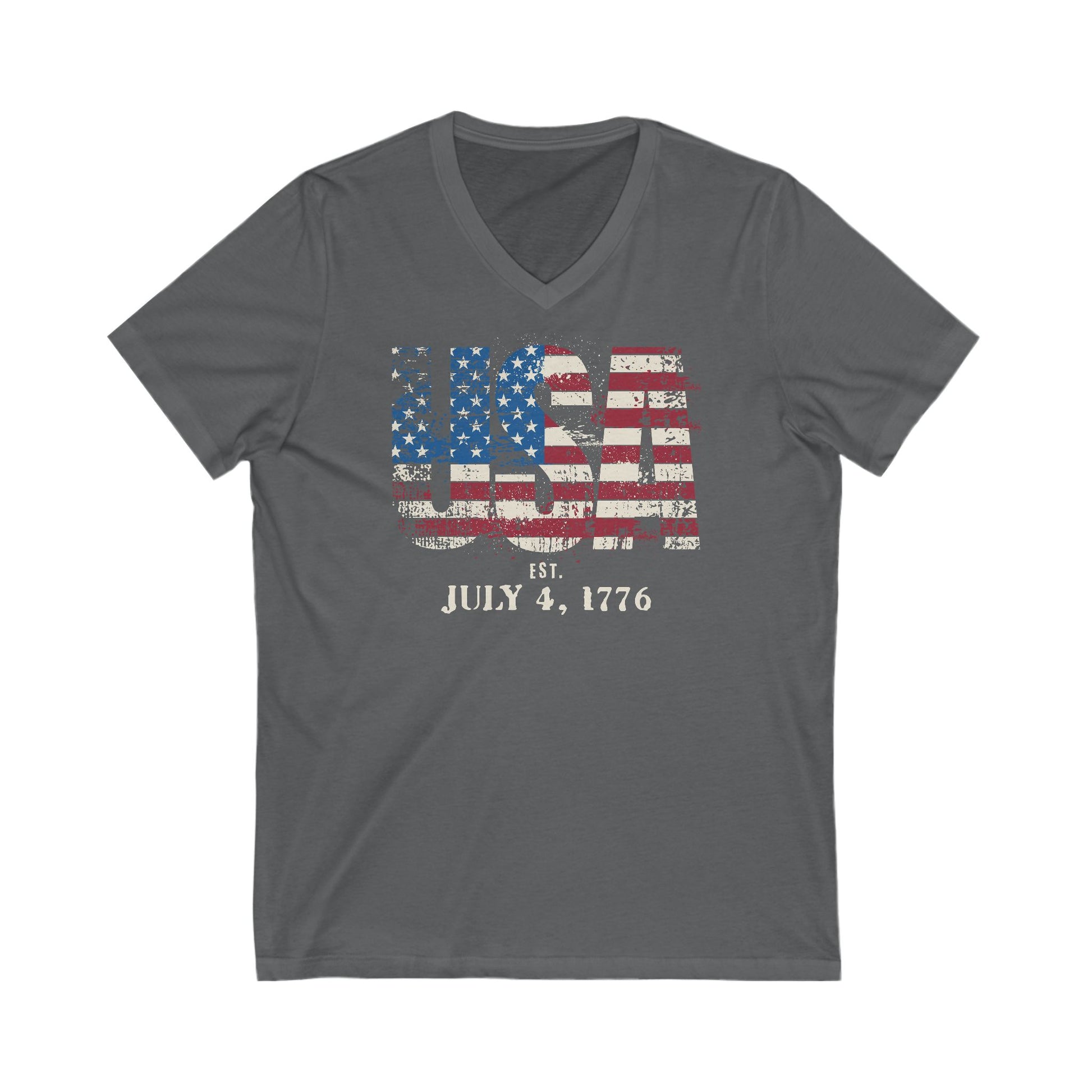 USA Flag July 4 Jersey Short Sleeve V-Neck Tee