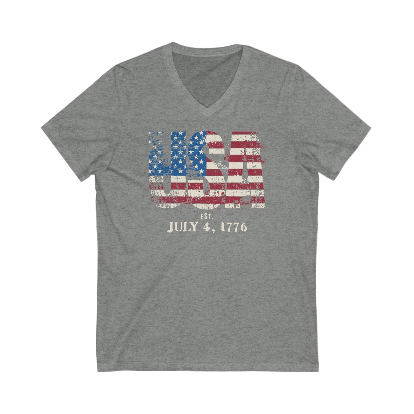 USA Flag July 4 Jersey Short Sleeve V-Neck Tee