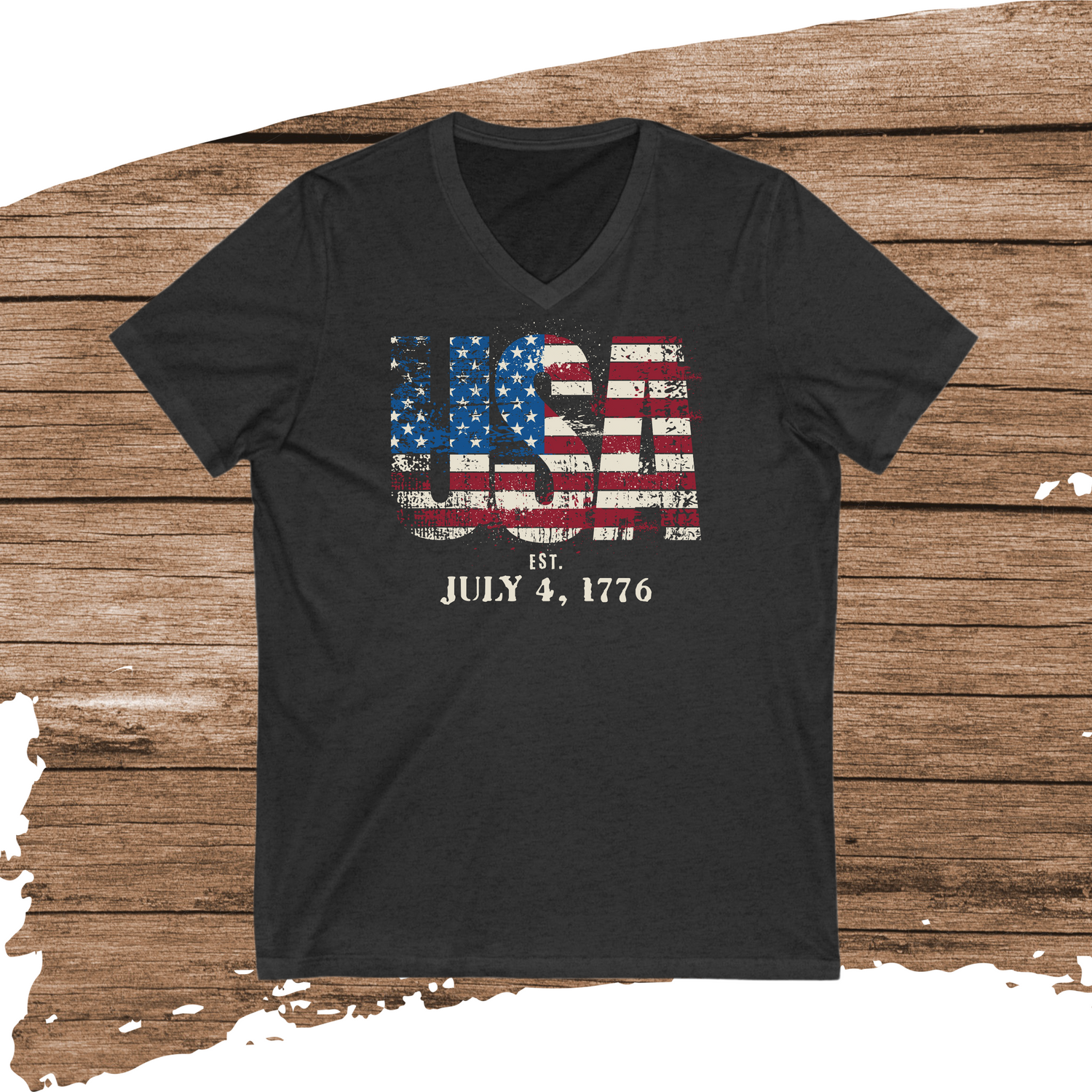 USA Flag July 4 Jersey Short Sleeve V-Neck Tee