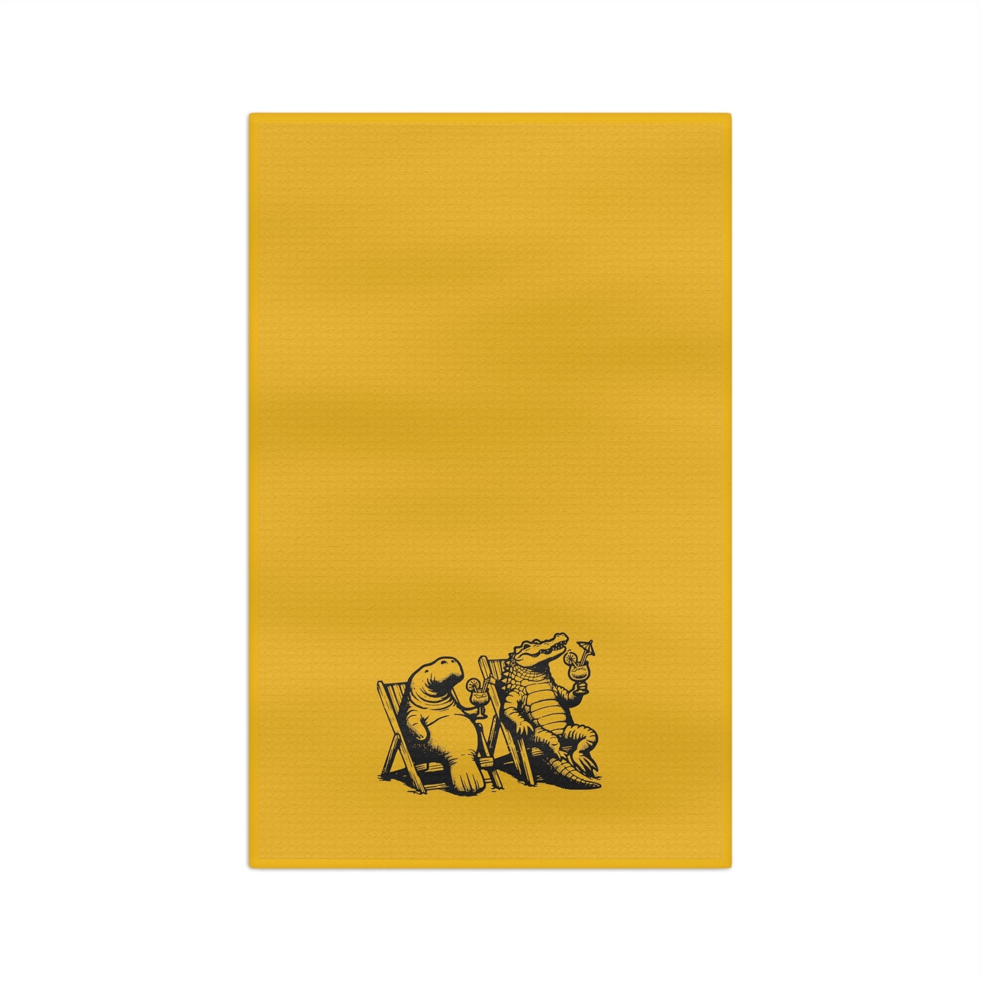 Alligator and Manatee on the Beach Decorative Microfiber Tea Towel (Yellow)