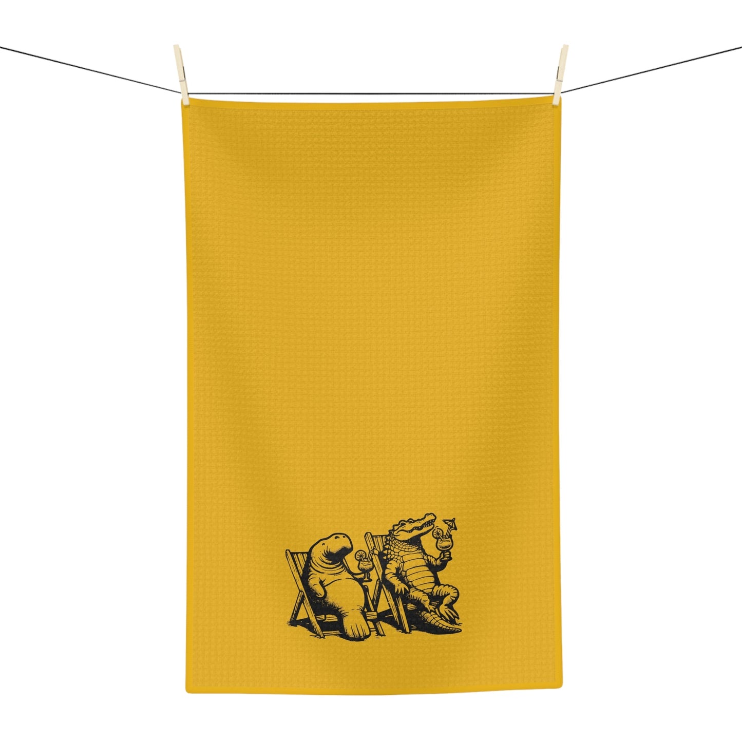 Alligator and Manatee on the Beach Decorative Microfiber Tea Towel (Yellow)