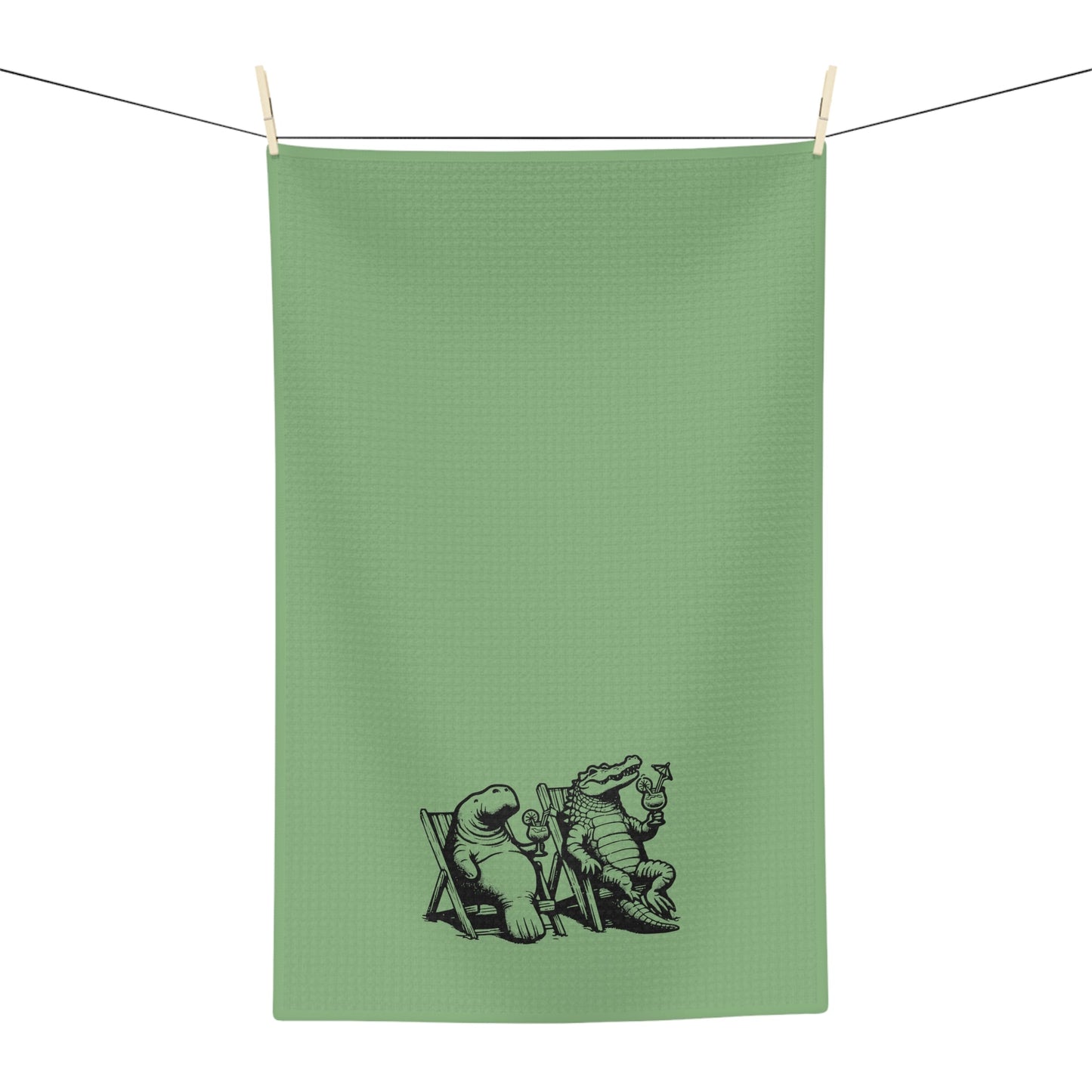 Alligator and Manatee on the Beach Decorative Microfiber Tea Towel