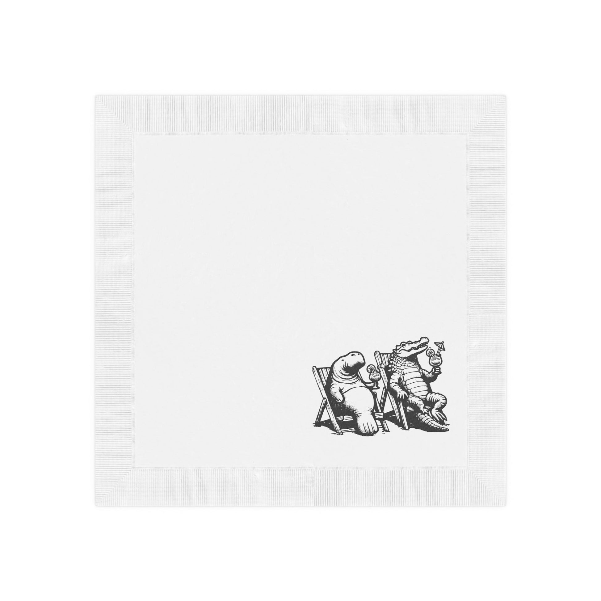 Alligator and Manatee on the Beach White Coined Napkins