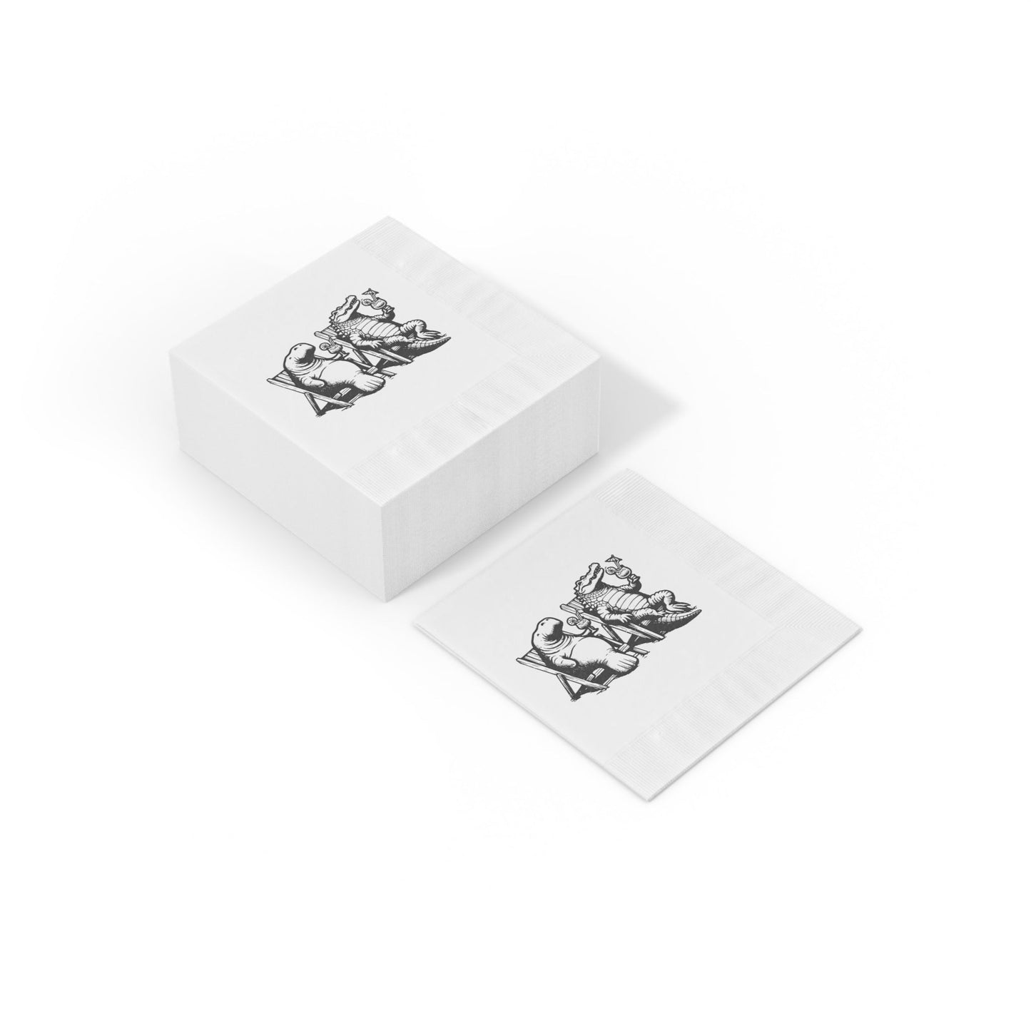 Alligator and Manatee on the Beach White Coined Napkins