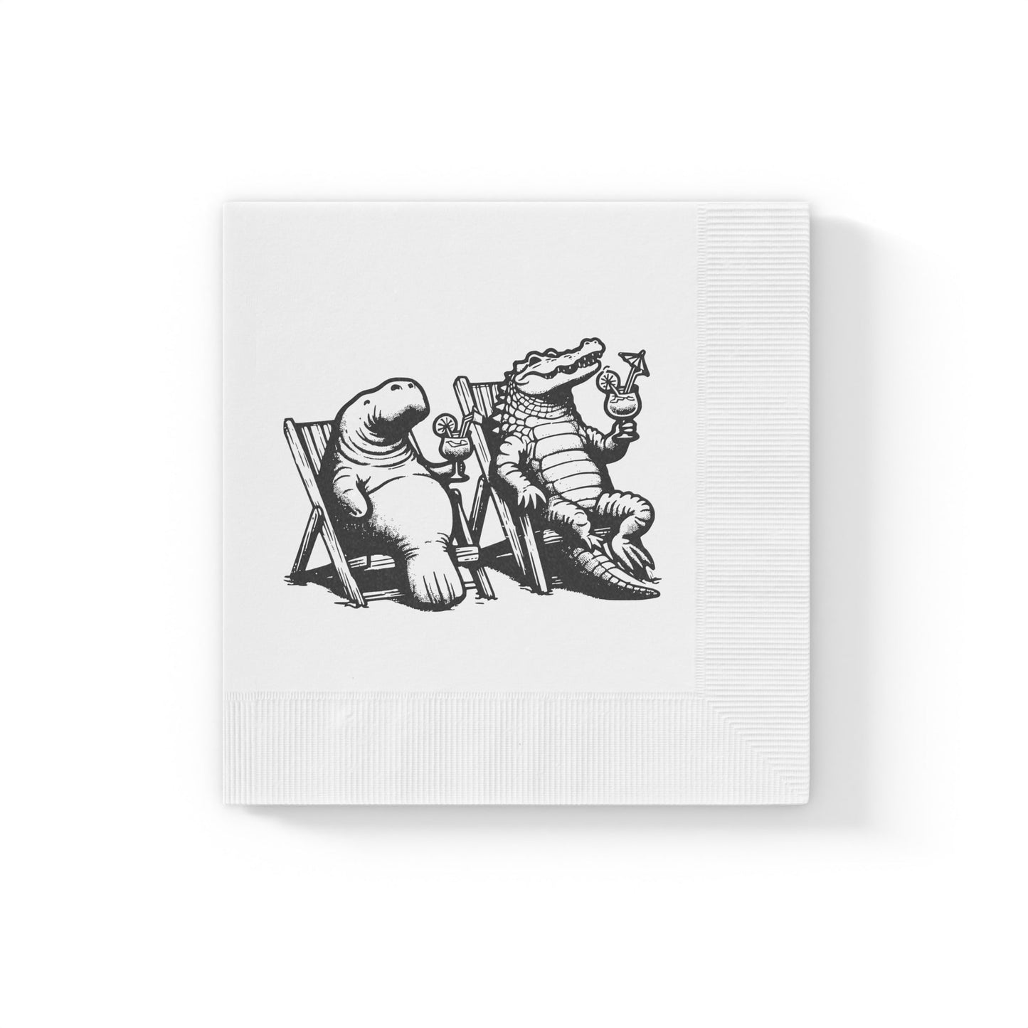 Alligator and Manatee on the Beach White Coined Napkins