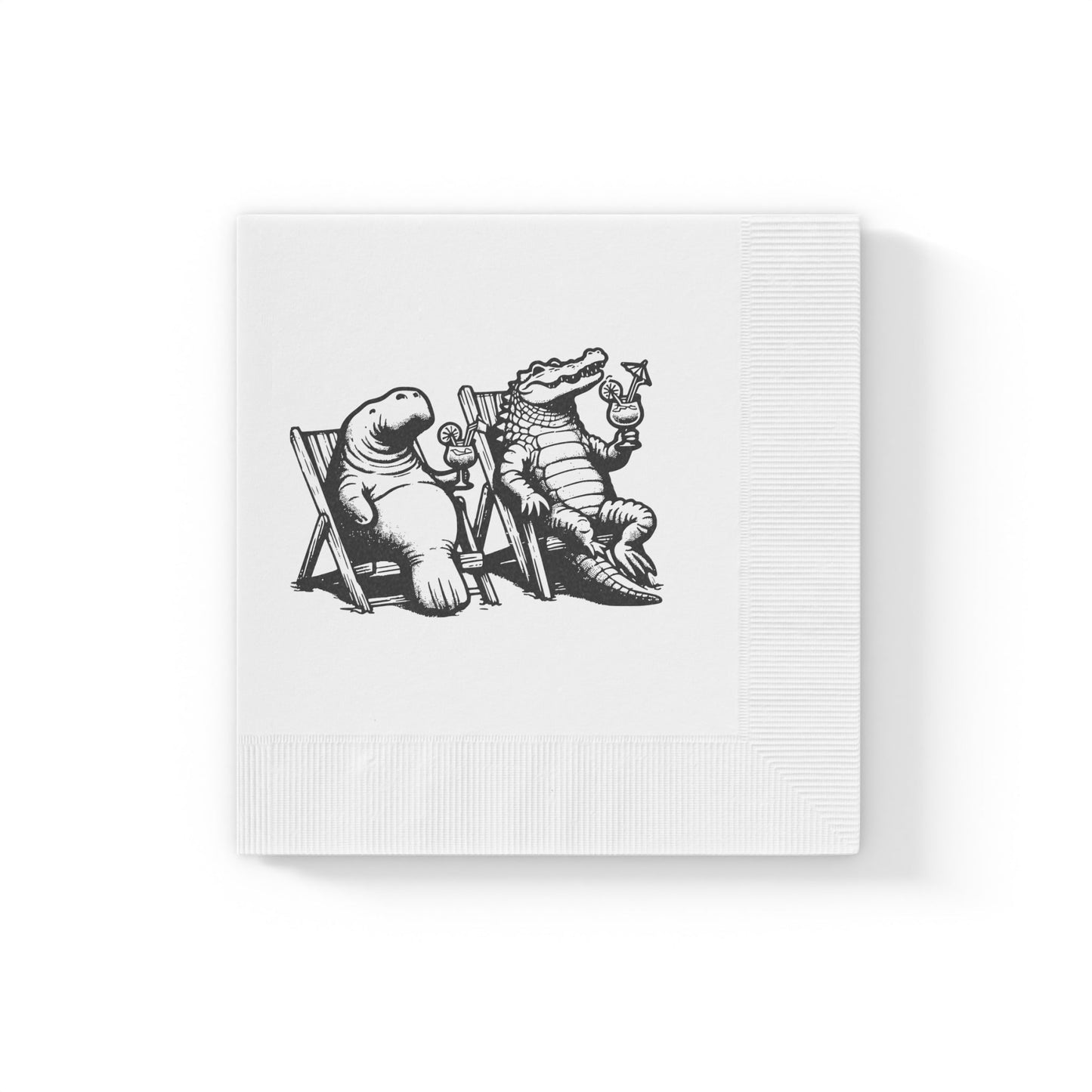 Alligator and Manatee on the Beach White Coined Napkins