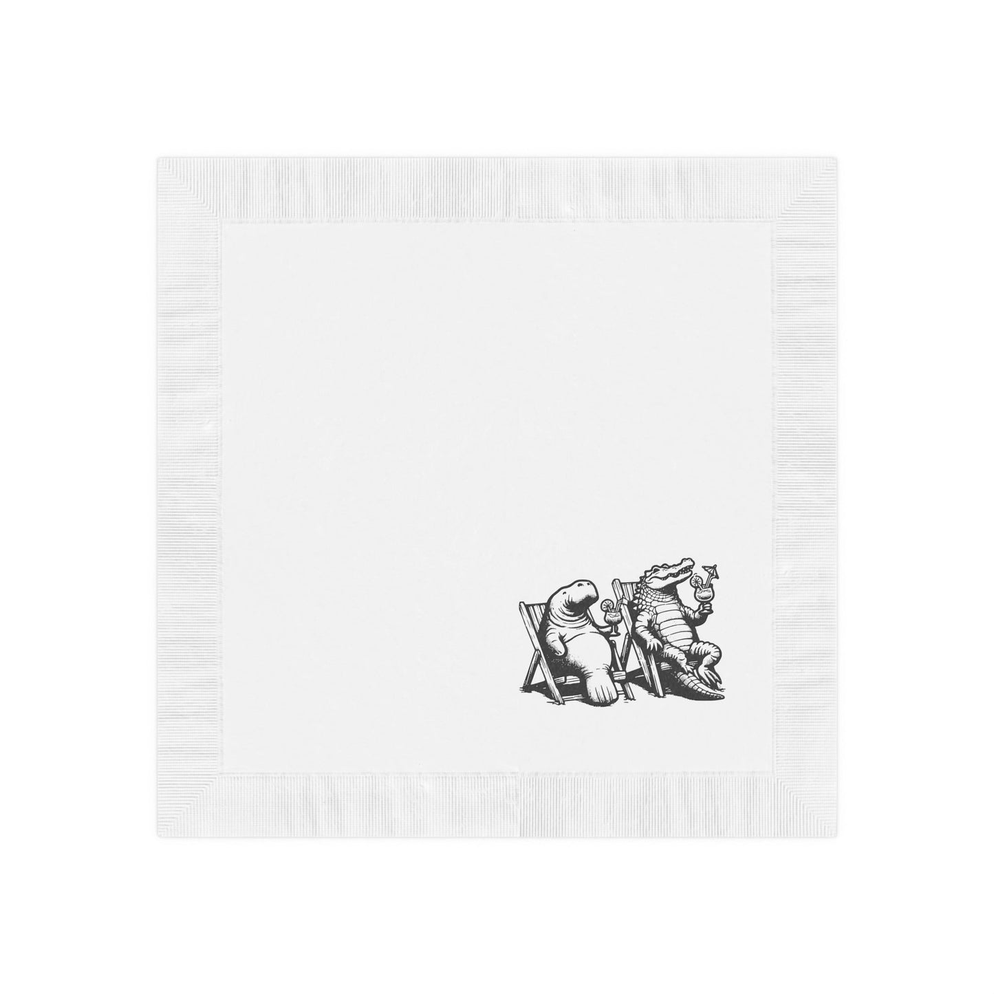 Alligator and Manatee on the Beach White Coined Napkins