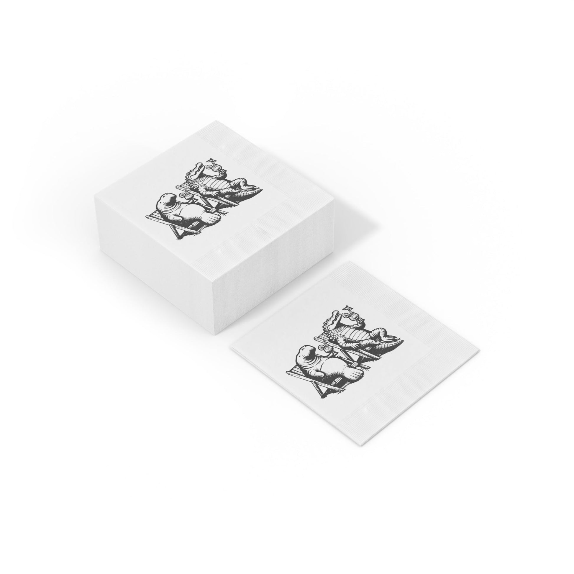 Alligator and Manatee on the Beach White Coined Napkins