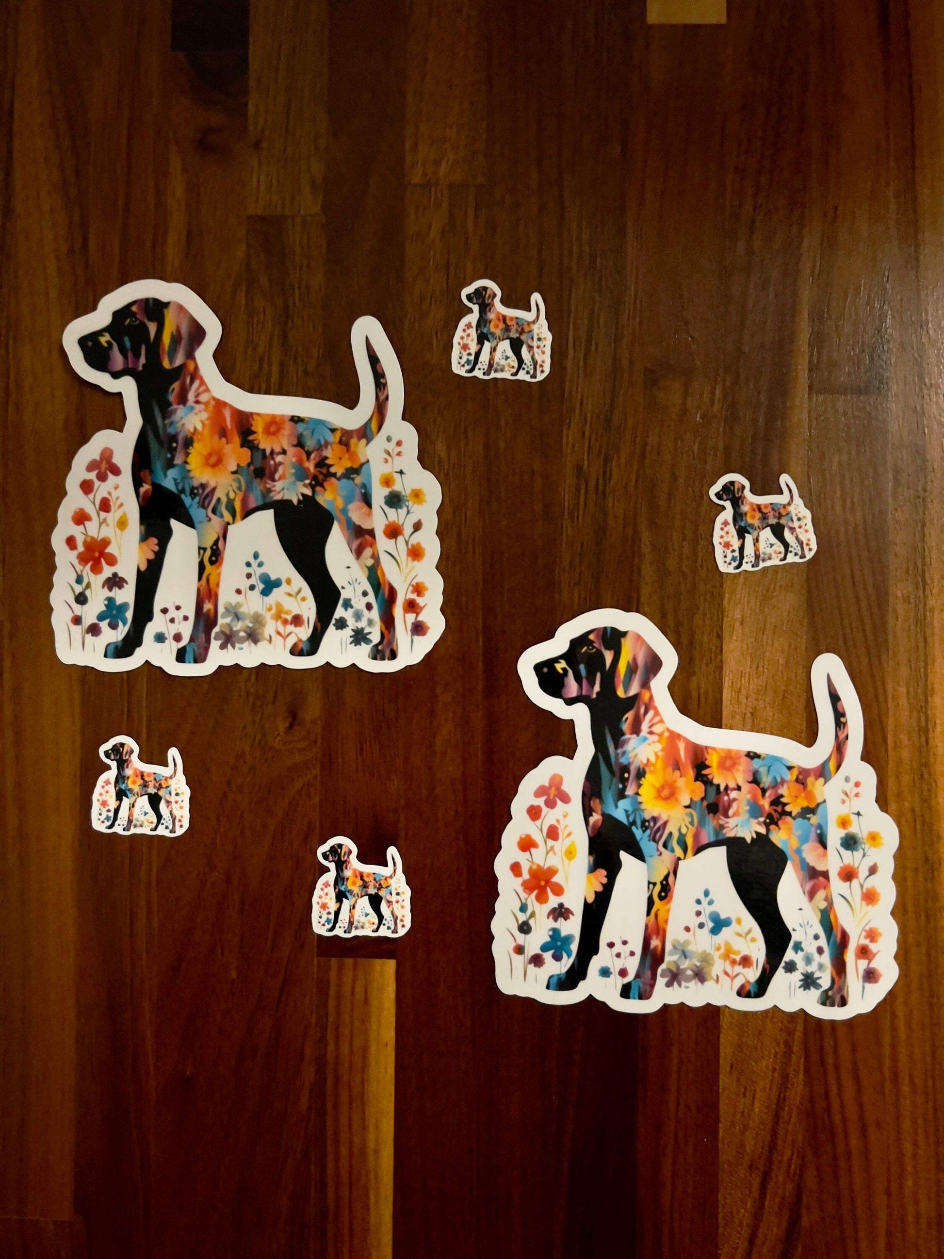 Colorful Dog with Flowers Laminated Vinyl Stickers