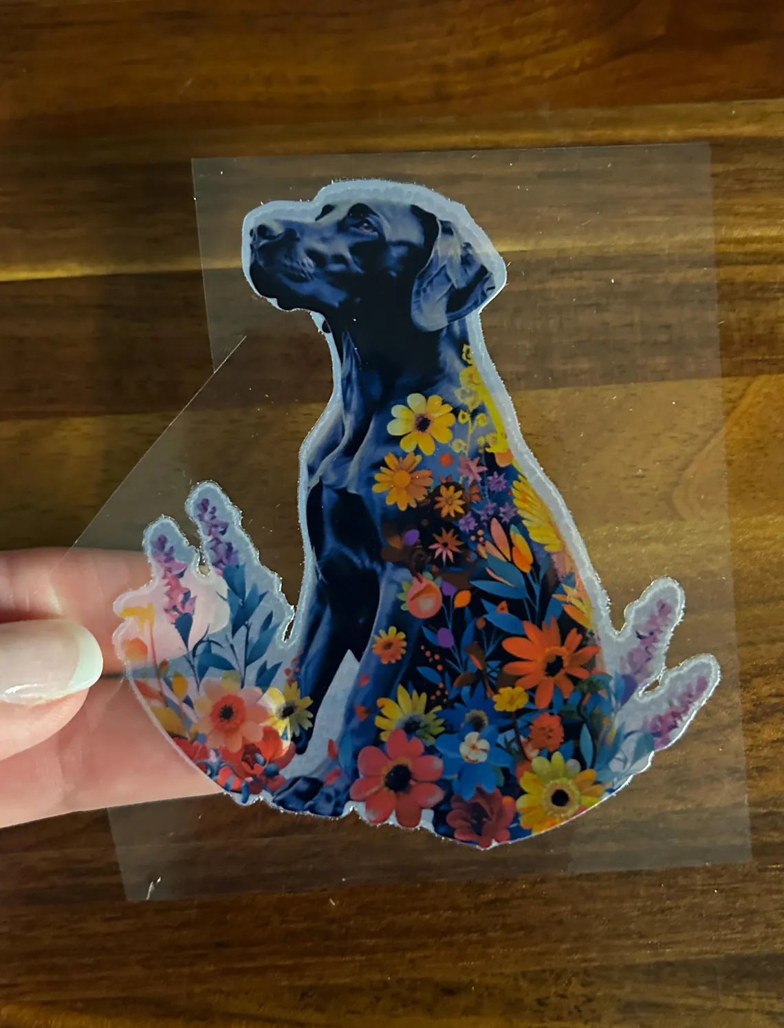 Colorful Dog with Flowers Translucent Vinyl Stickers