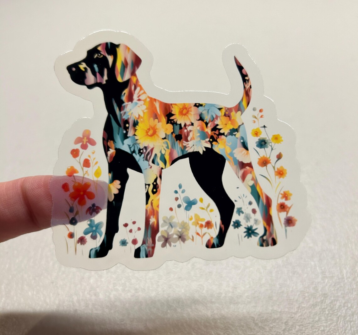 Colorful Dog with Flowers Translucent Vinyl Stickers