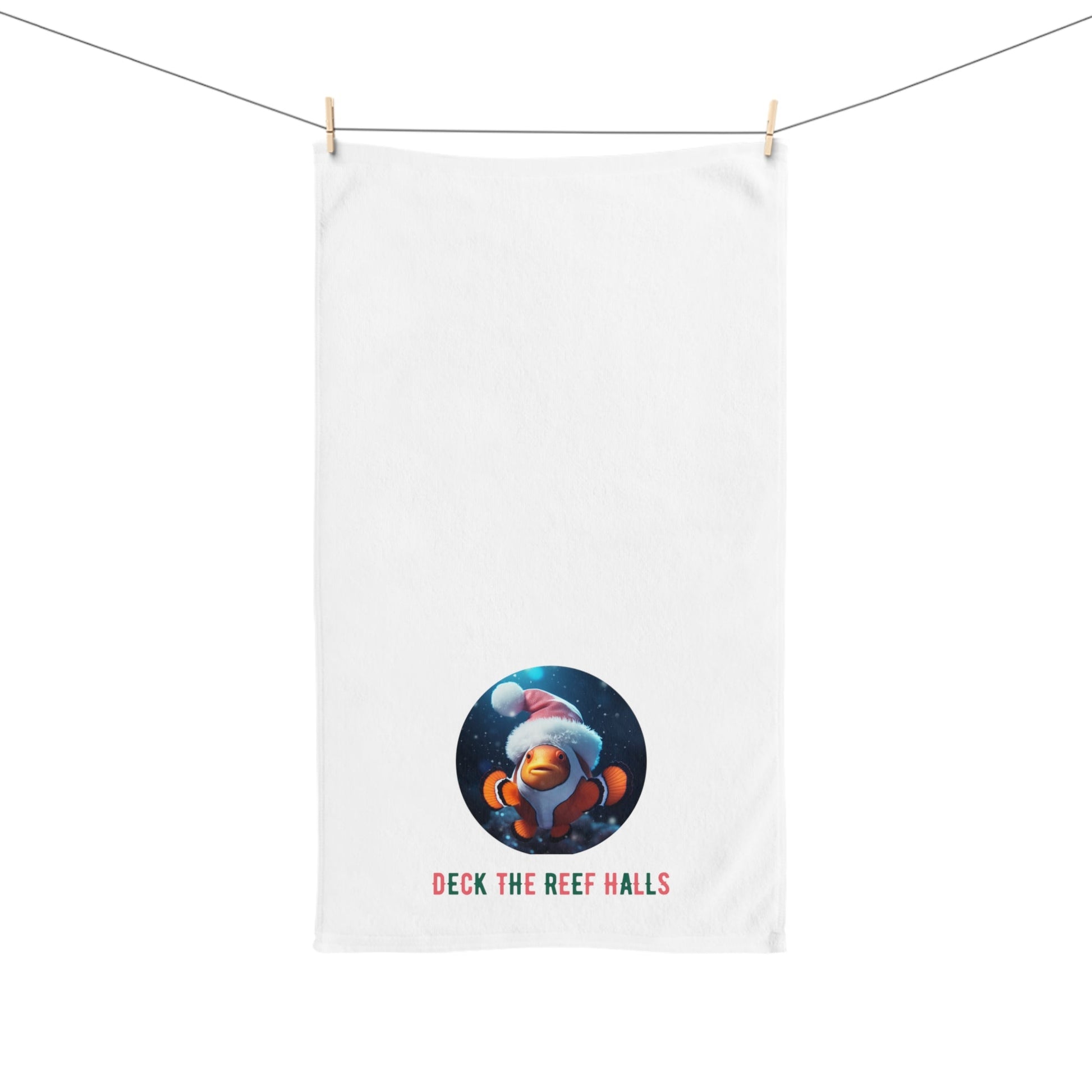 Deck the Reef Halls Aquarium Clownfish Decorative Hand Towel