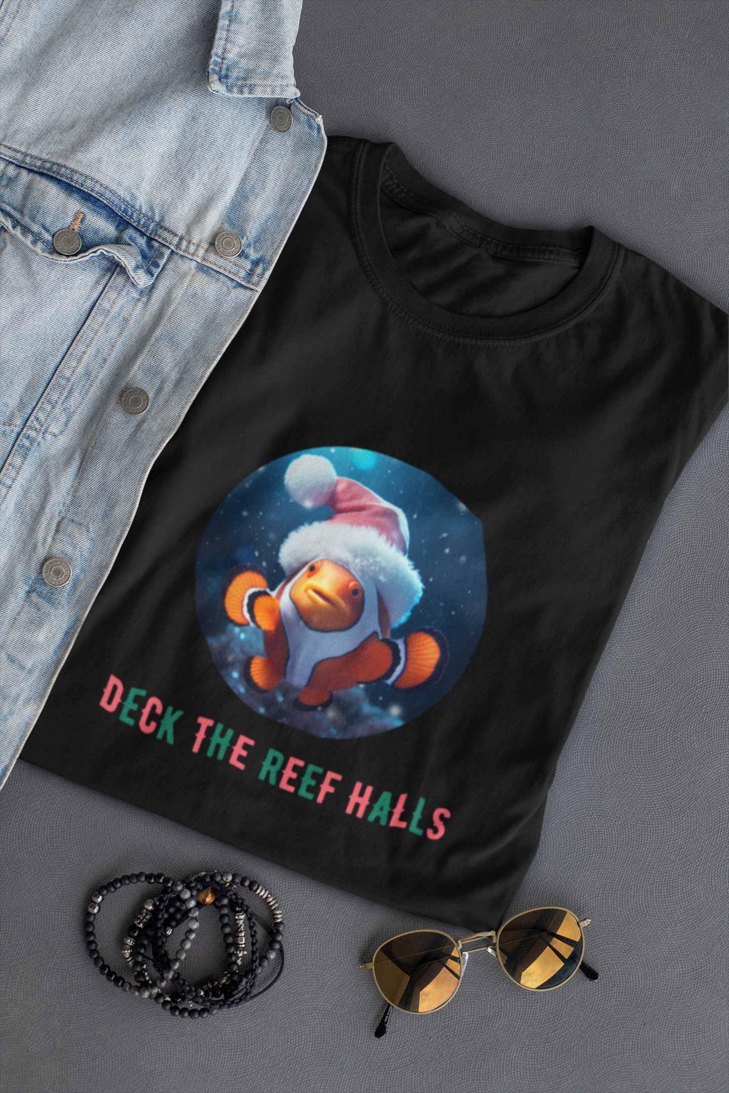 Deck the Reef Halls Aquarium Clownfish Jersey Short Sleeve Tee