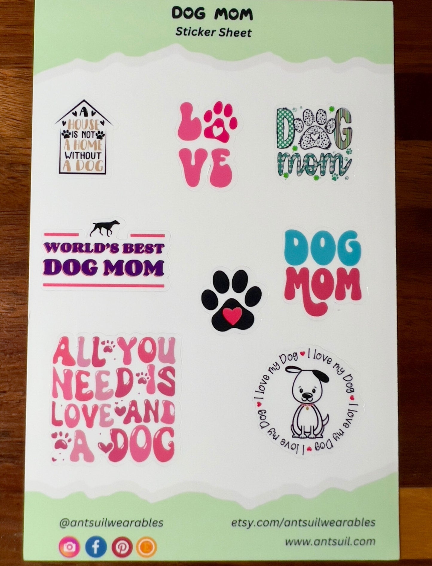 Dog Mom Laminated Vinyl Sticker Sheet