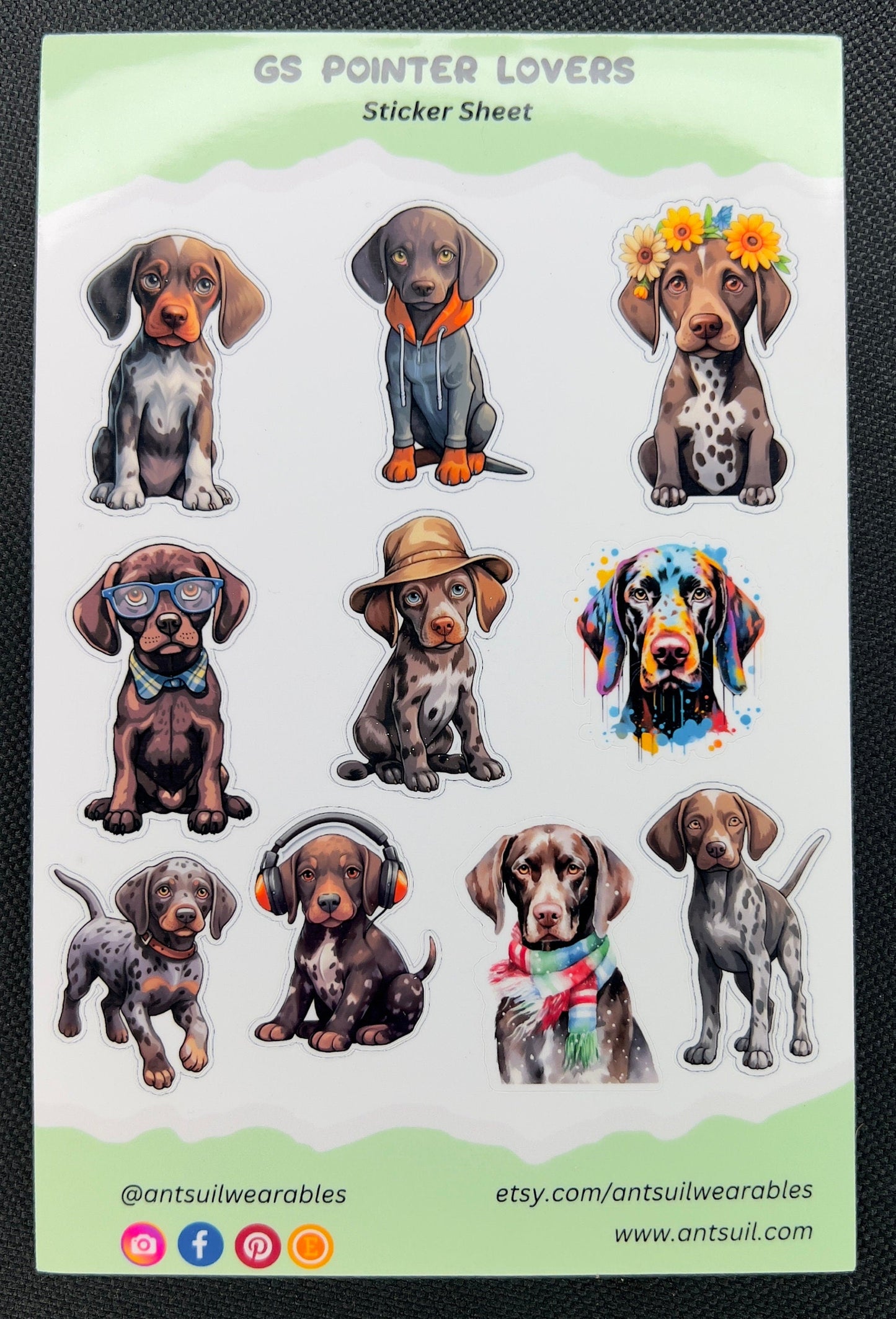 German Shorthaired Pointer GSP Dog Lovers Laminated Vinyl Sticker Sheet