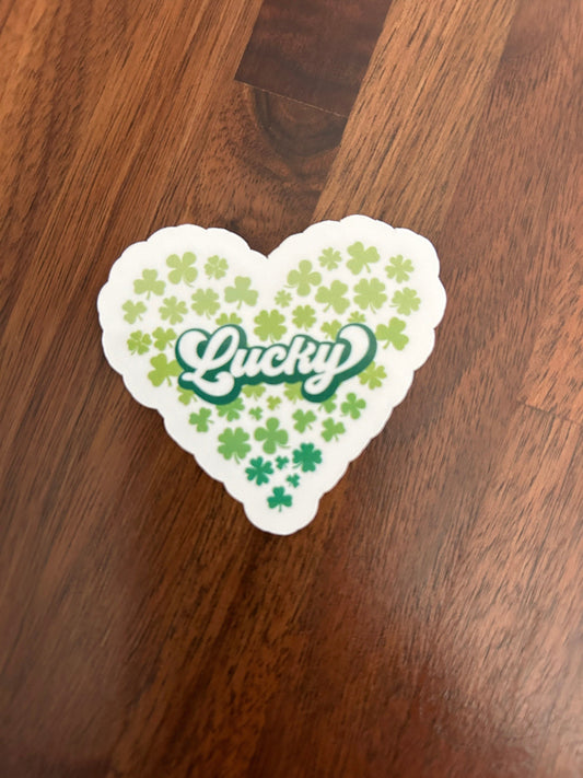 Lucky Irish Clover Shamrock Heart Laminated Vinyl Stickers