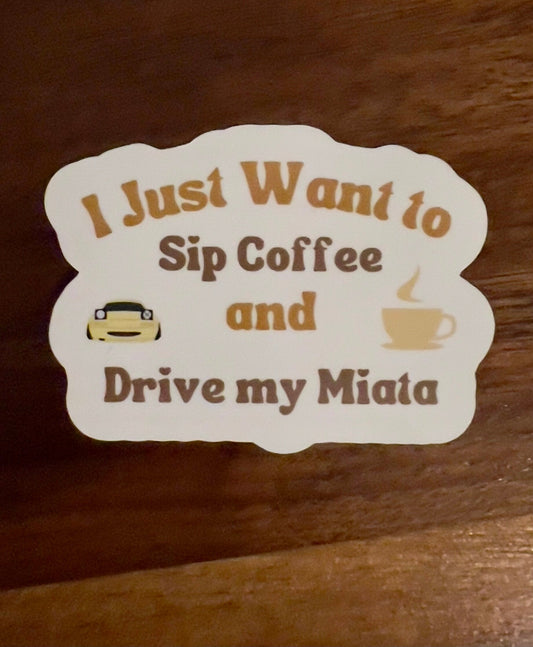 Miatas and Coffee Laminated Vinyl Stickers