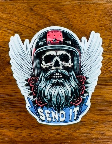 Send it Motorcycle Skull UV Laminated Vinyl Stickers