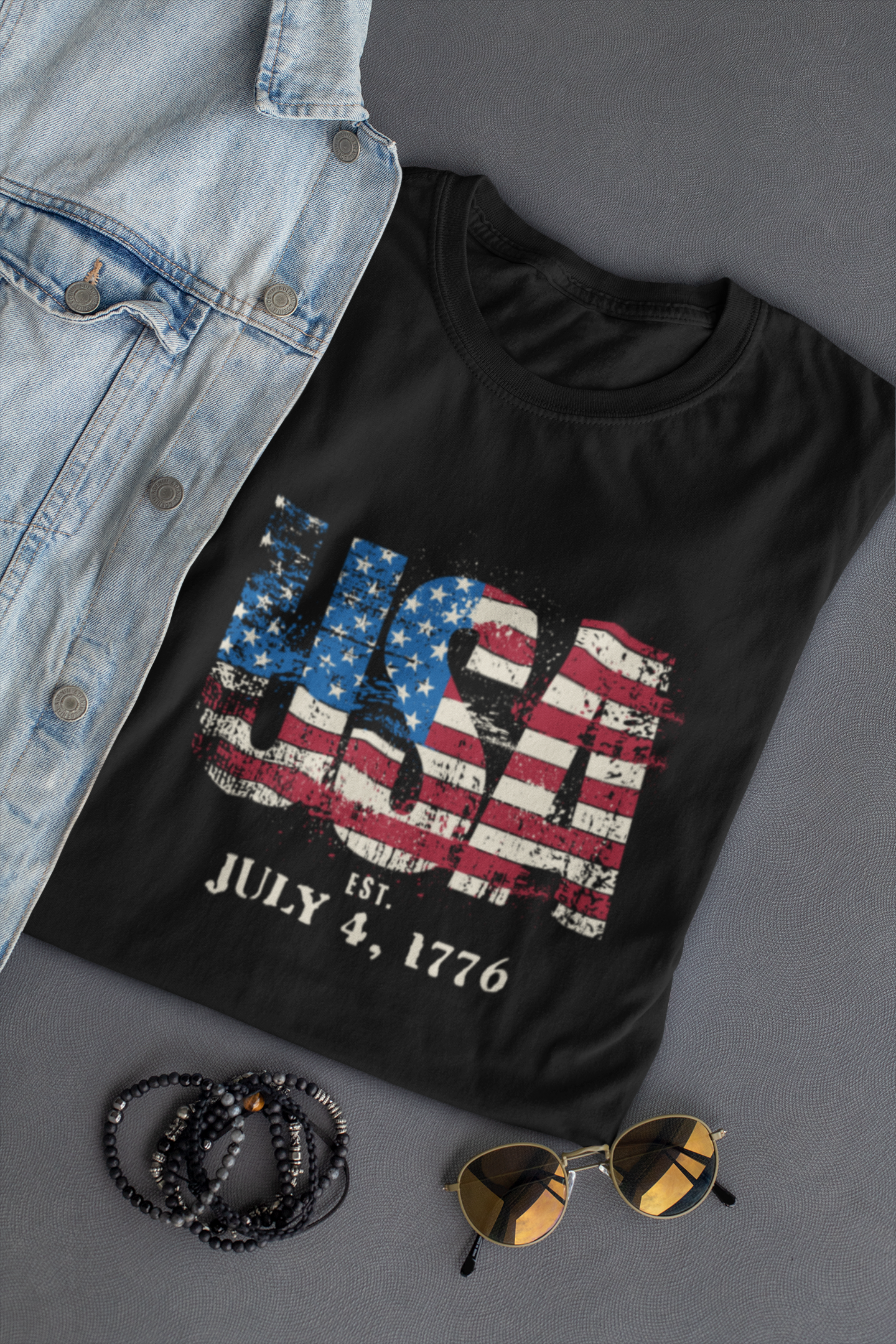 USA Flag July 4 Jersey Short Sleeve Tee